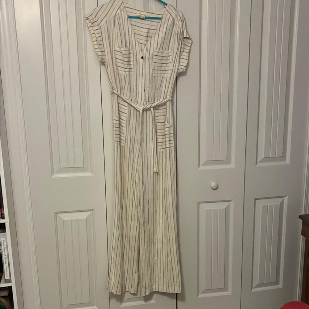 Monteau Cream Tan Buttoned Tie Front Jumpsuit
